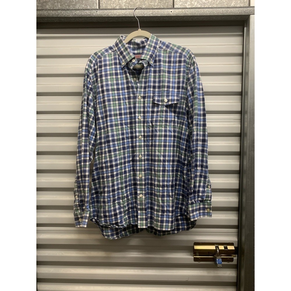Vineyard Vines Men's LS Crosby Shirt Blue Green Plaid Button Down Large
